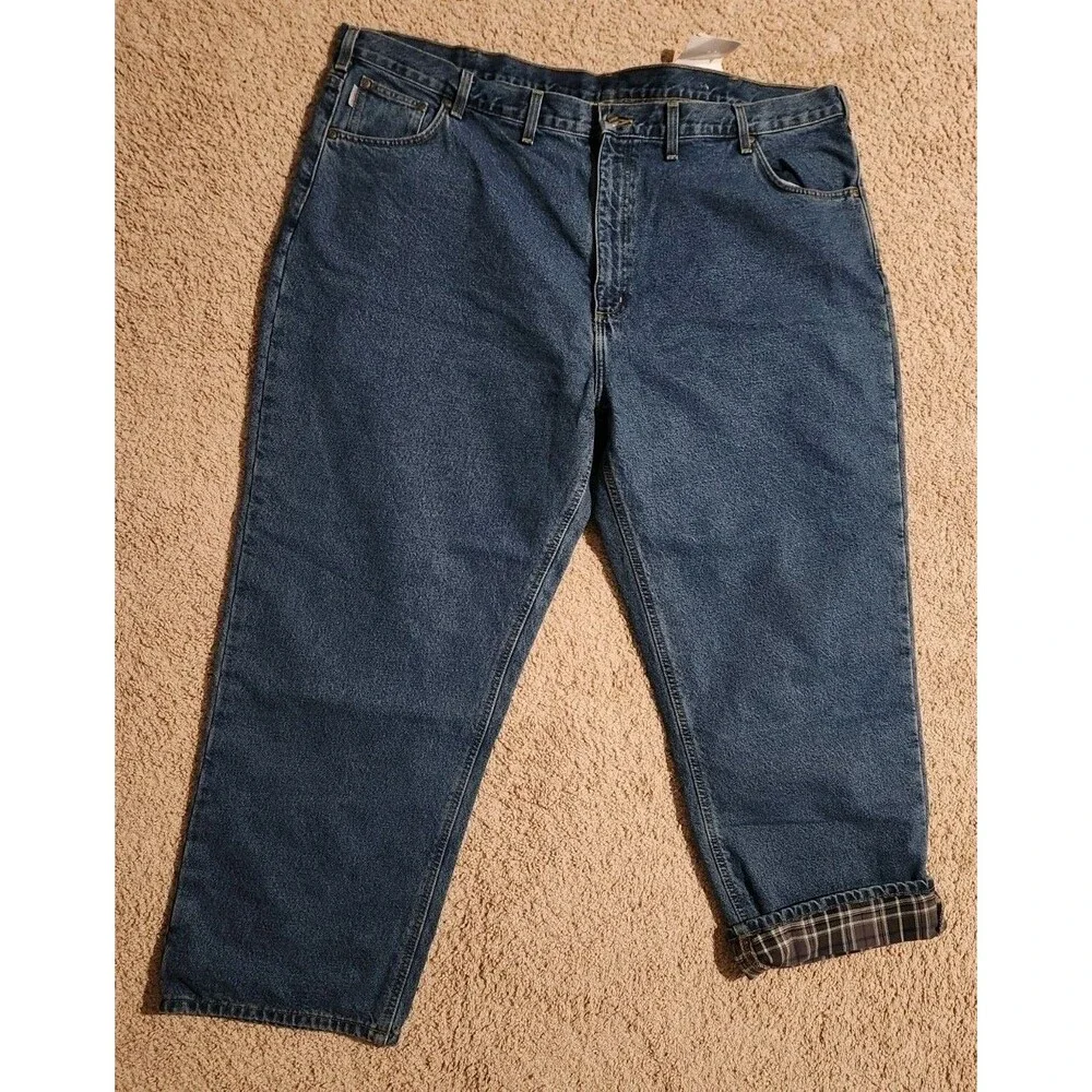 Carhartt Jeans Mens 50x30 Blue Relaxed Fit Fleece Lined Rugged Flex Denim